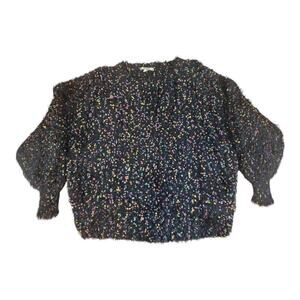 Gimmicks sz small fluffy sweater multi color puffy sleeves cropped crew neck